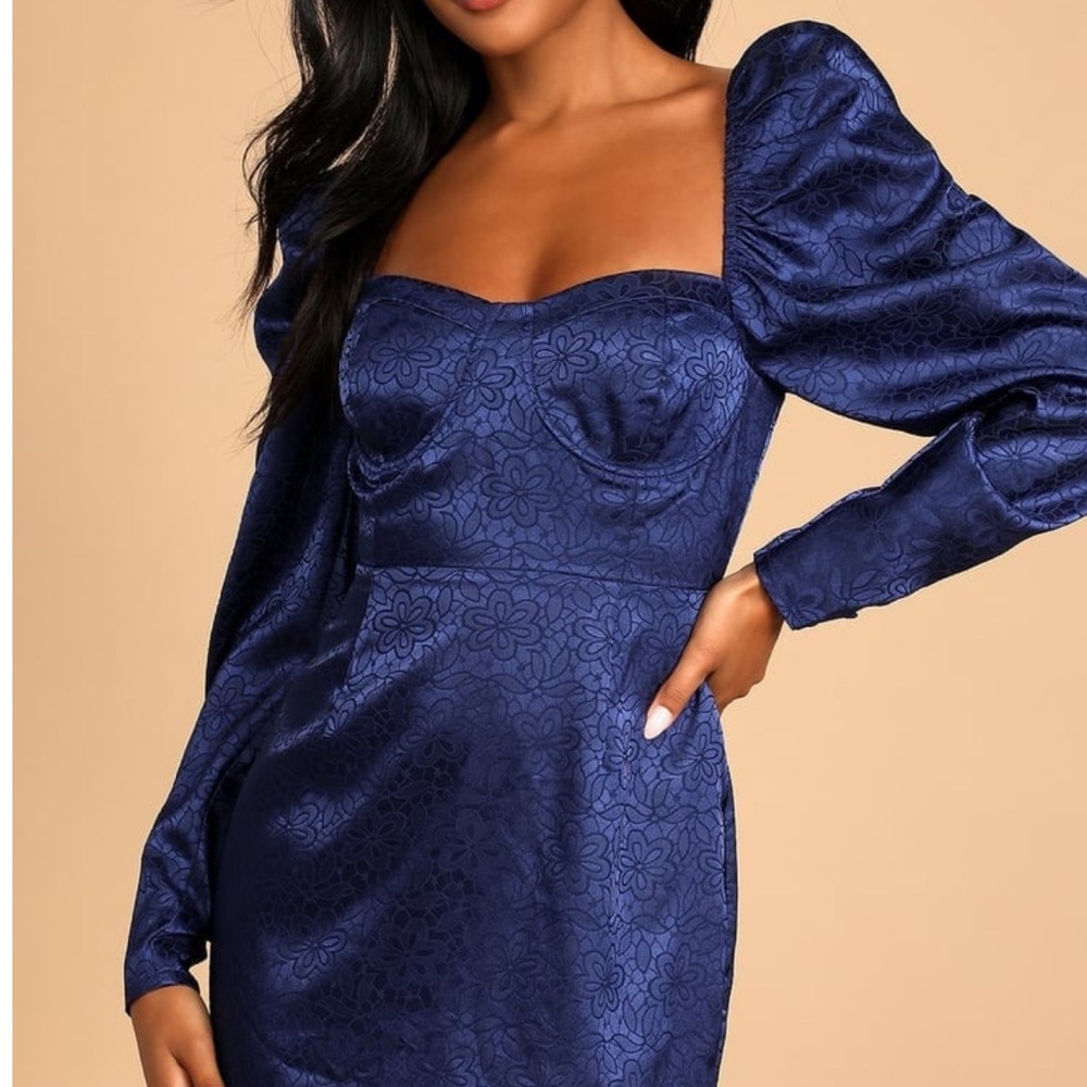 Lulu's Navy Floral Textured Dress